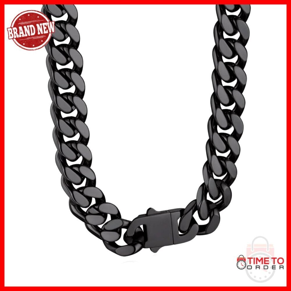 Stainless Steel Cuban Link Chain Necklace 5-12mm Width 18-30" Length